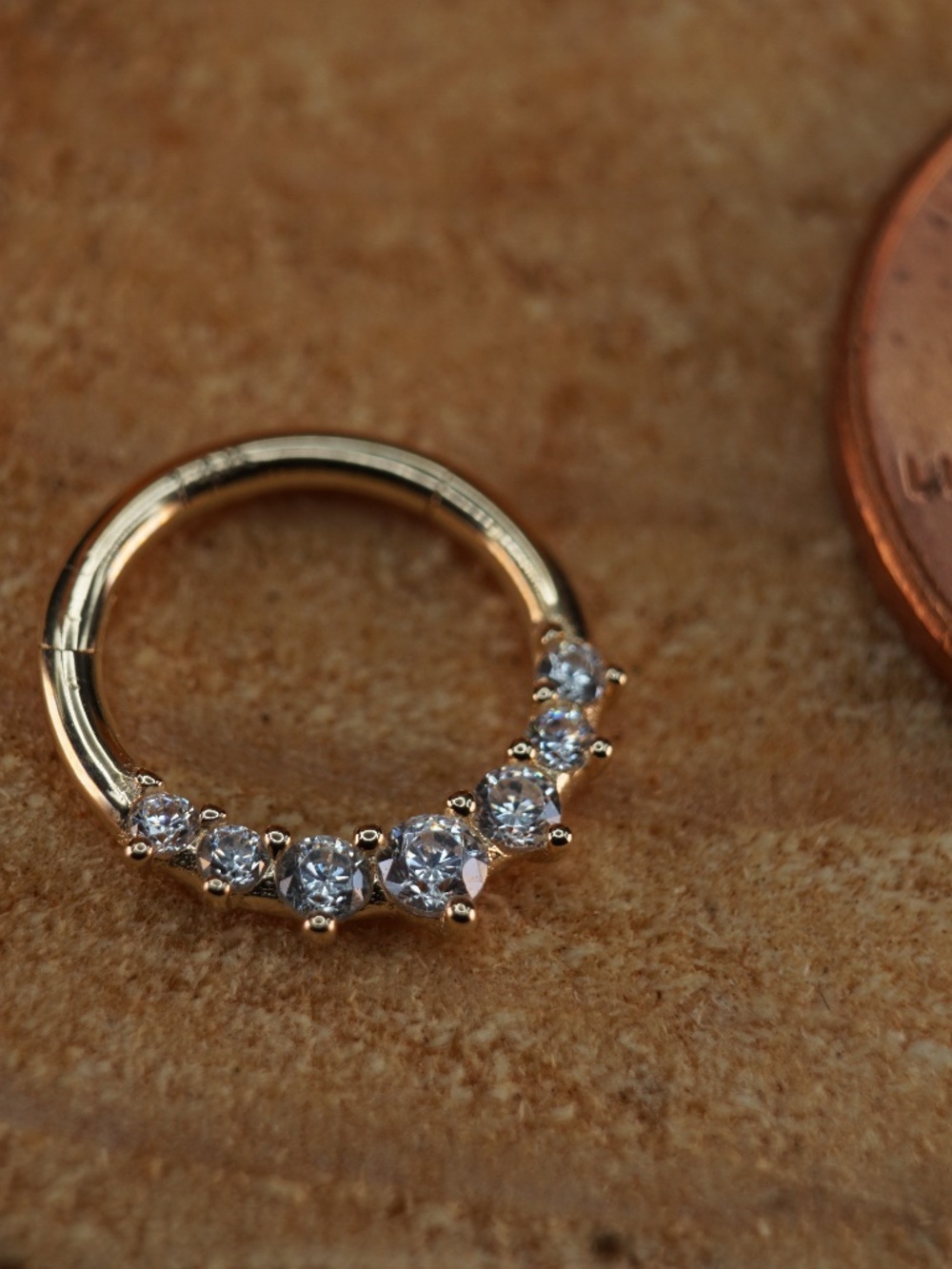 14k solid gold & Swarovski Crystal Clicker Ring - 16g 8mm